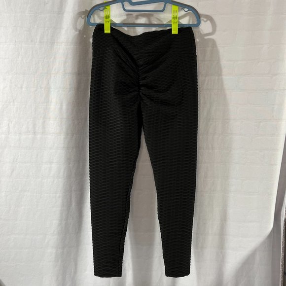 Women's Letsfit Black Anti-Cellulite Leggings with Scrunch Booty/Butt Size Large - Picture 3 of 5